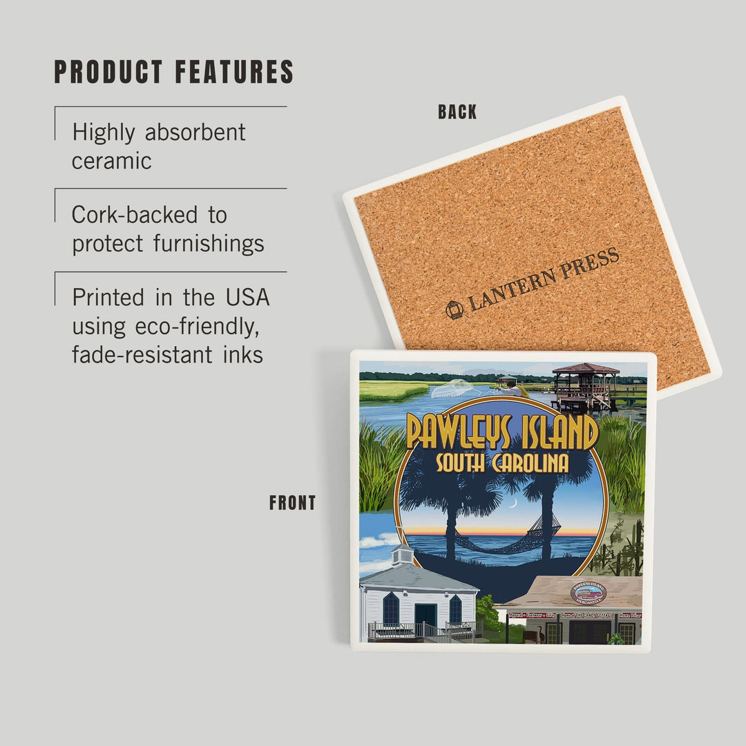 Pawleys Island, South Carolina, Montage, Coasters Coasters Lantern Press