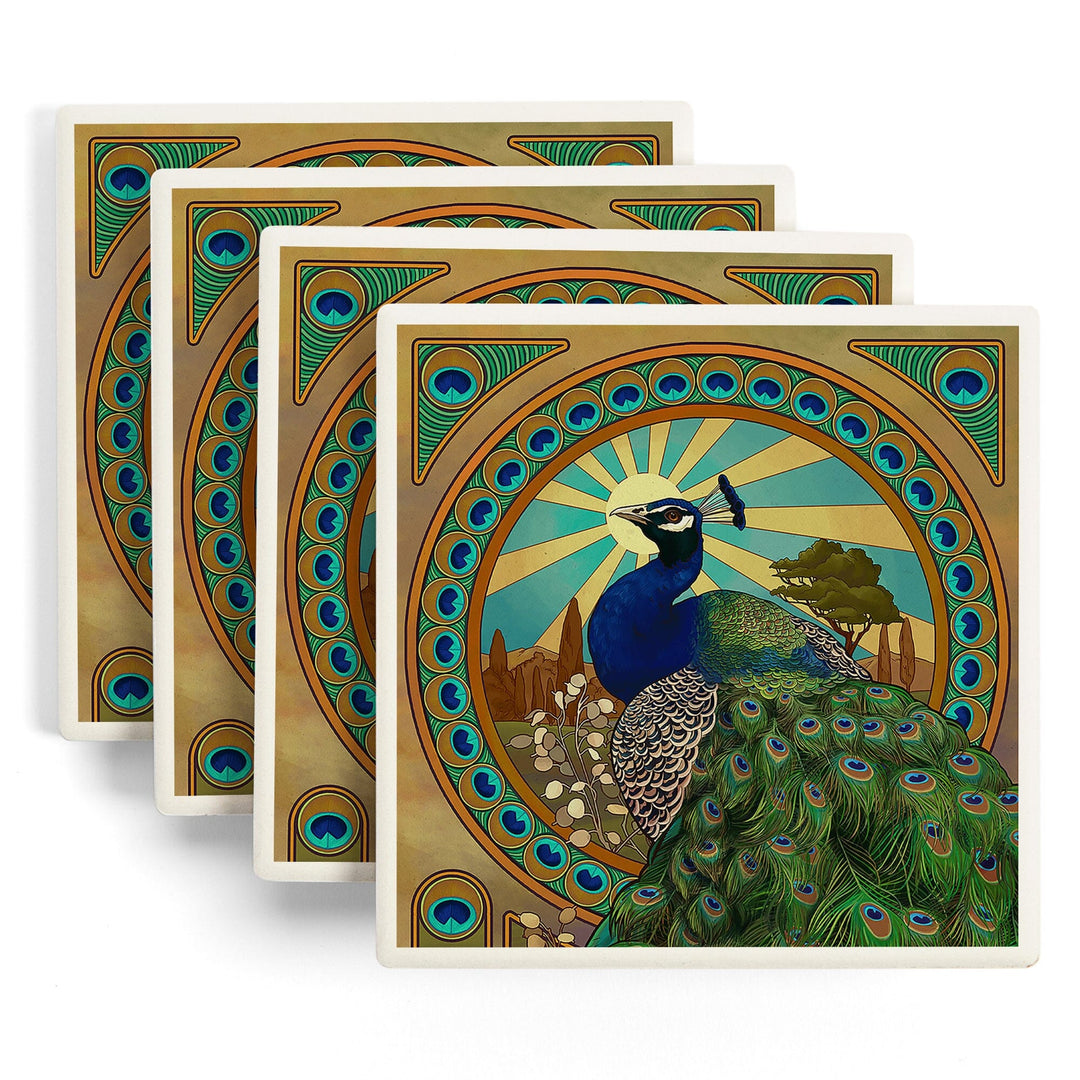 Peacock, Art Nouveau, Coasters Coasters Lantern Press