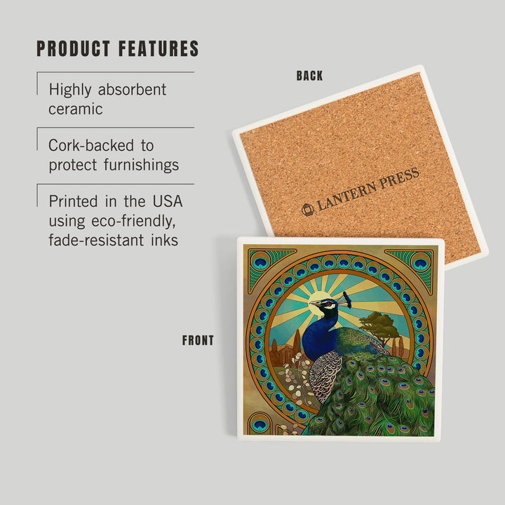 Peacock, Art Nouveau, Coasters Coasters Lantern Press