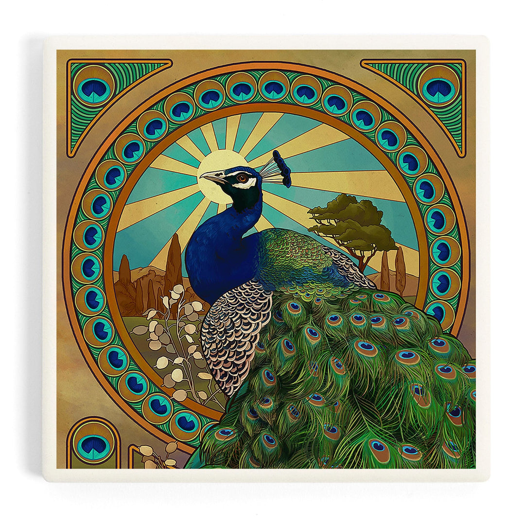 Peacock, Art Nouveau, Coasters Coasters Lantern Press Coaster