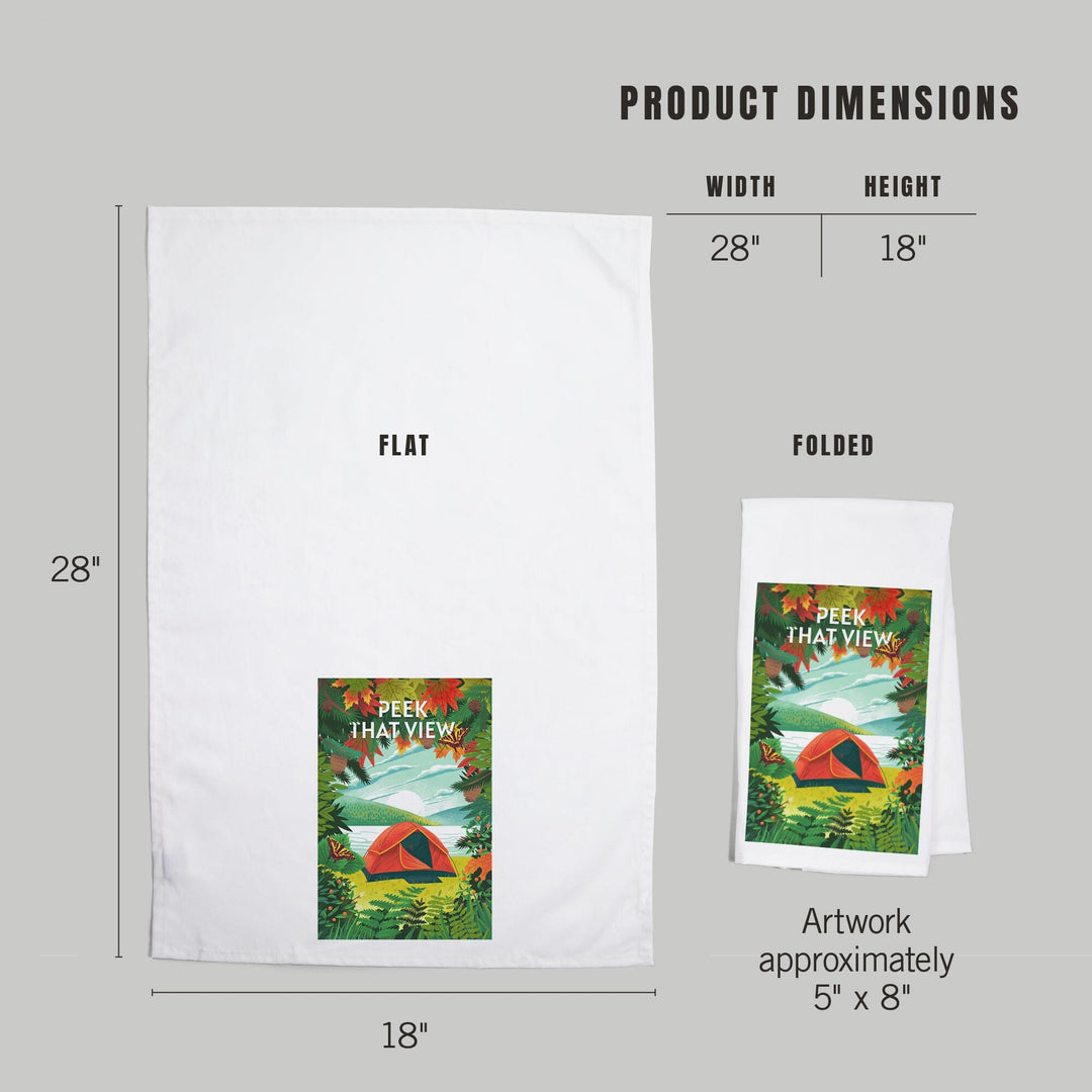 Peek That View, Tent Camping, Fall Colors, Organic Cotton Kitchen Tea Towels Kitchen Lantern Press
