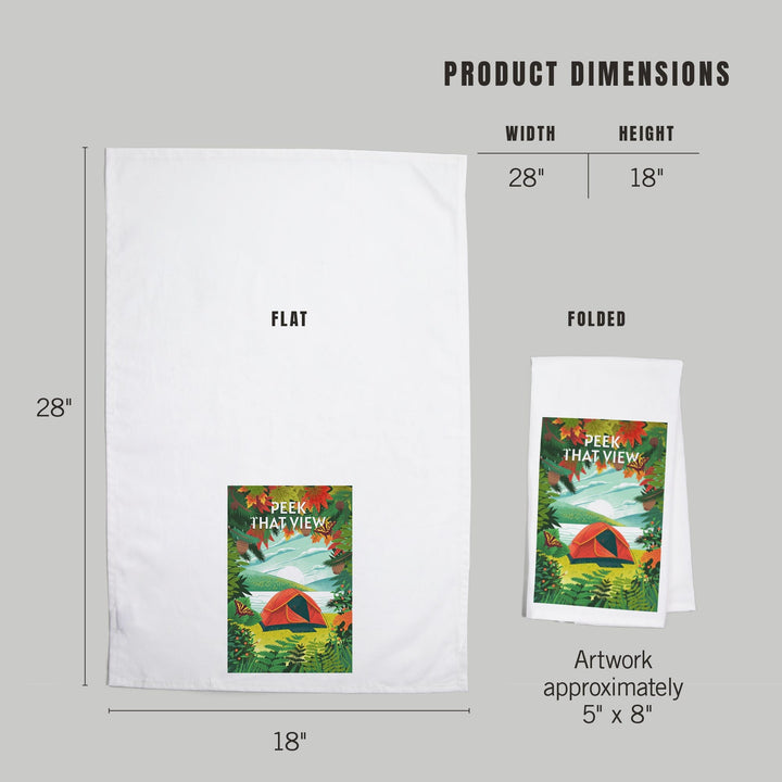 Peek That View, Tent Camping, Fall Colors, Organic Cotton Kitchen Tea Towels Kitchen Lantern Press