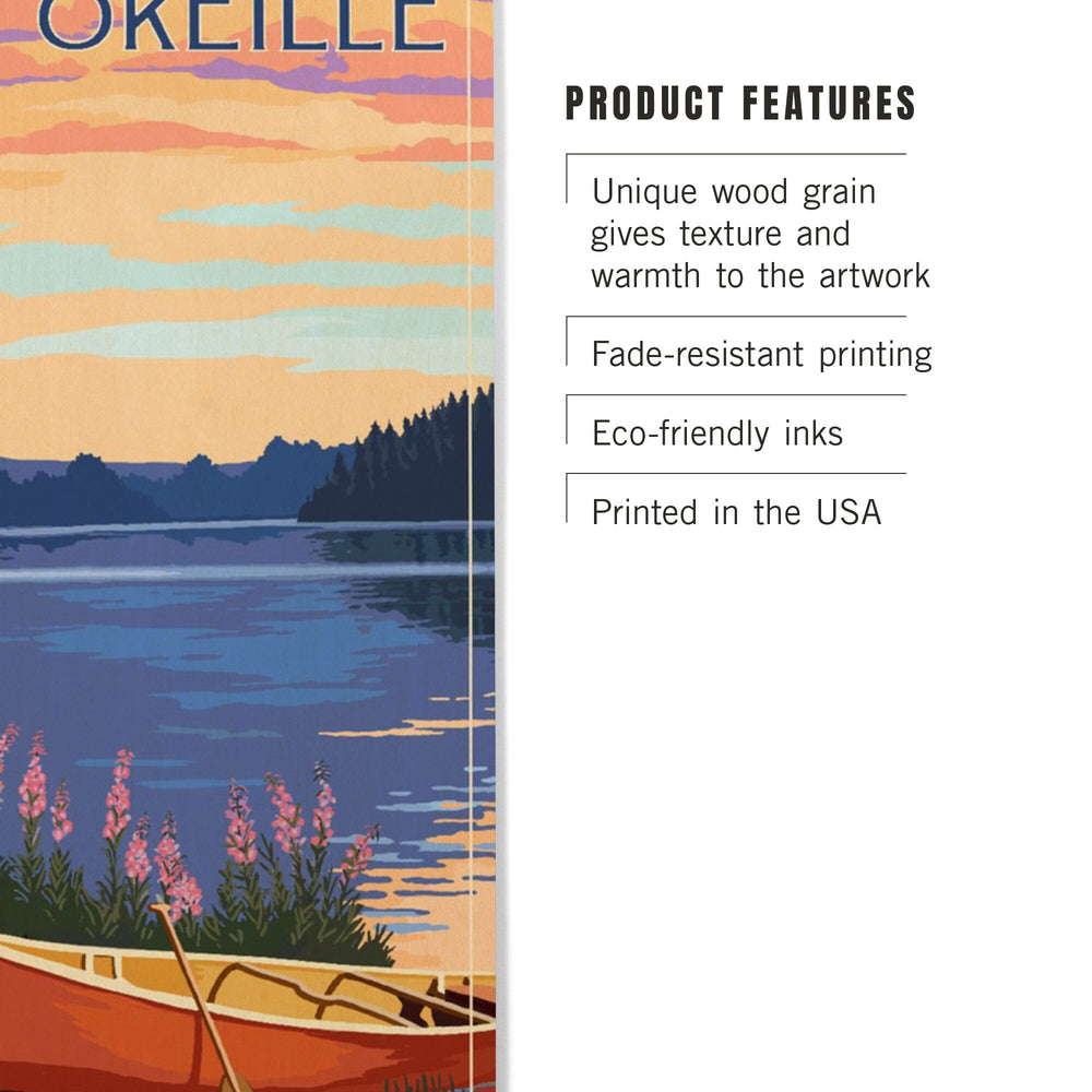 Pend Oreille, Idaho, Canoe & Lake, Lantern Press Artwork, Wood Signs and Postcards Wood Lantern Press