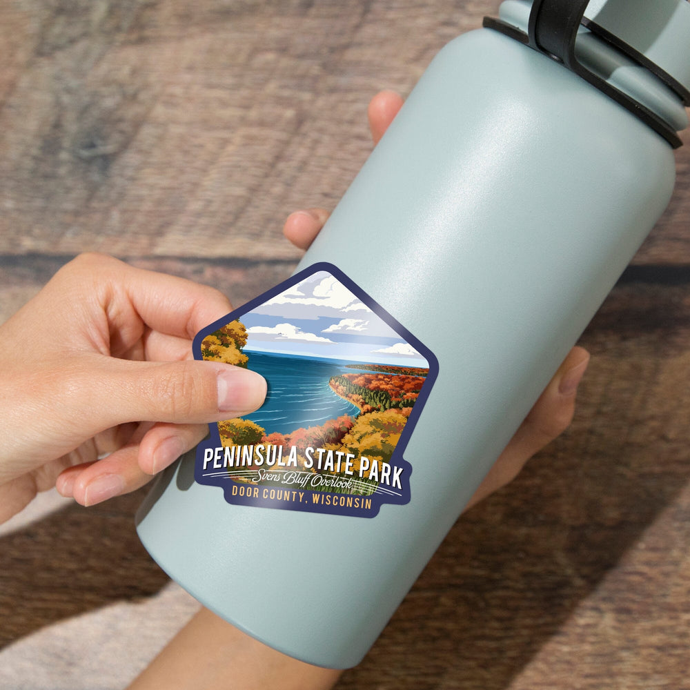 Peninsula State Park, Wisconsin, Svens Bluff Overlook, Sunset Bike Trail, Contour, Lantern Press Artwork, Vinyl Sticker Sticker Lantern Press