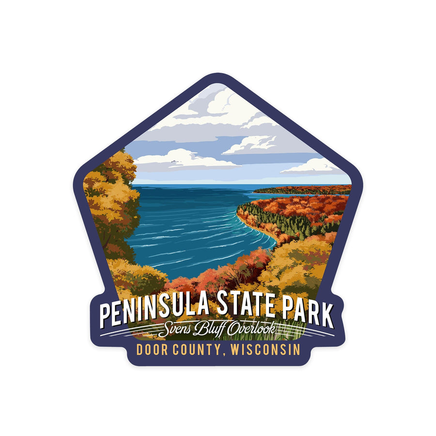 Peninsula State Park, Wisconsin, Svens Bluff Overlook, Sunset Bike Trail, Contour, Lantern Press Artwork, Vinyl Sticker Sticker Lantern Press