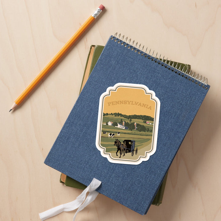 Pennsylvania, Amish Countryside, WPA, Contour, Vinyl Sticker Sticker Lantern Press