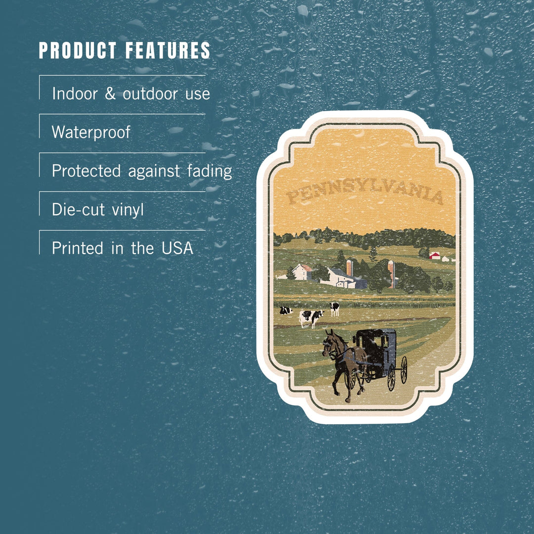 Pennsylvania, Amish Countryside, WPA, Contour, Vinyl Sticker Sticker Lantern Press