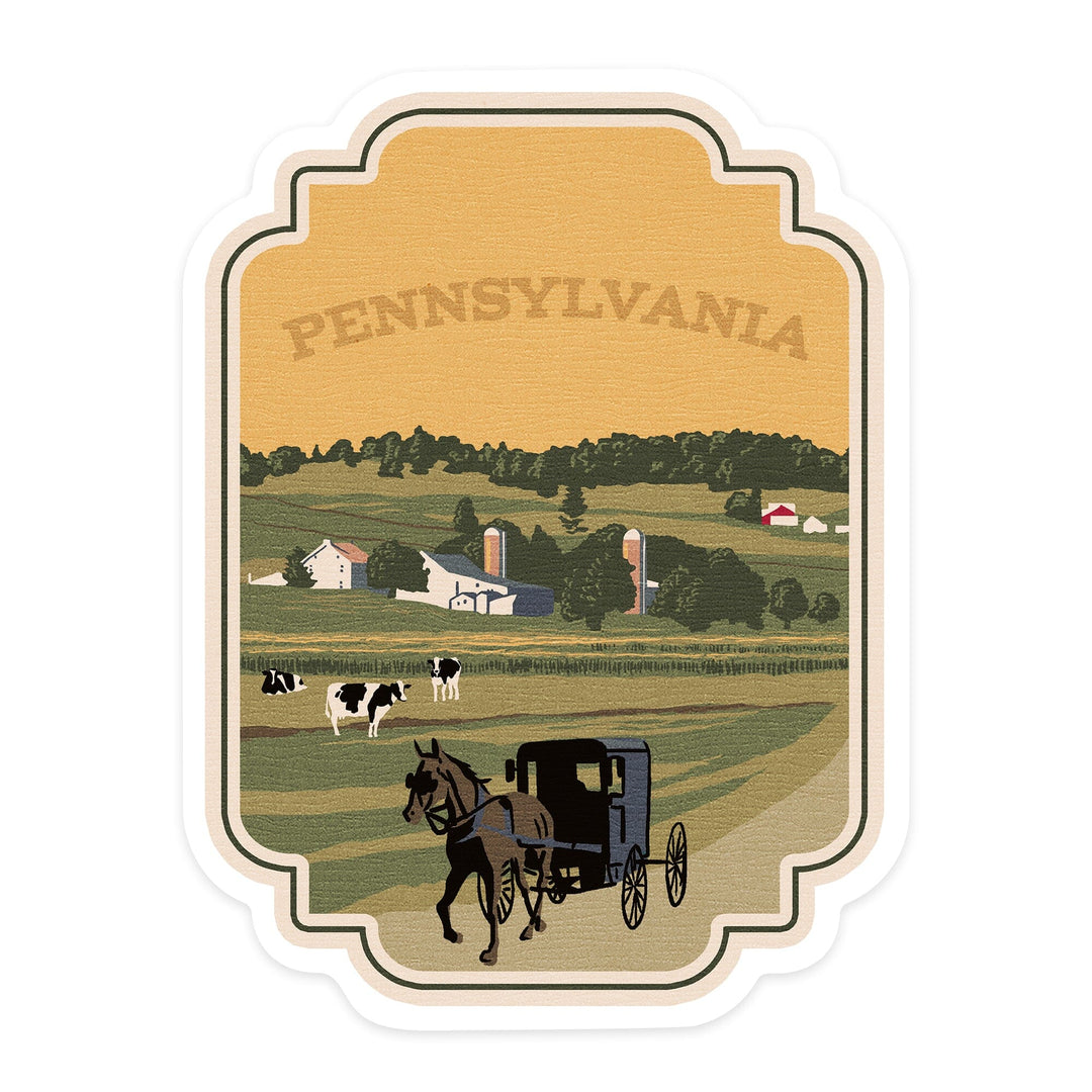 Pennsylvania, Amish Countryside, WPA, Contour, Vinyl Sticker Sticker Lantern Press