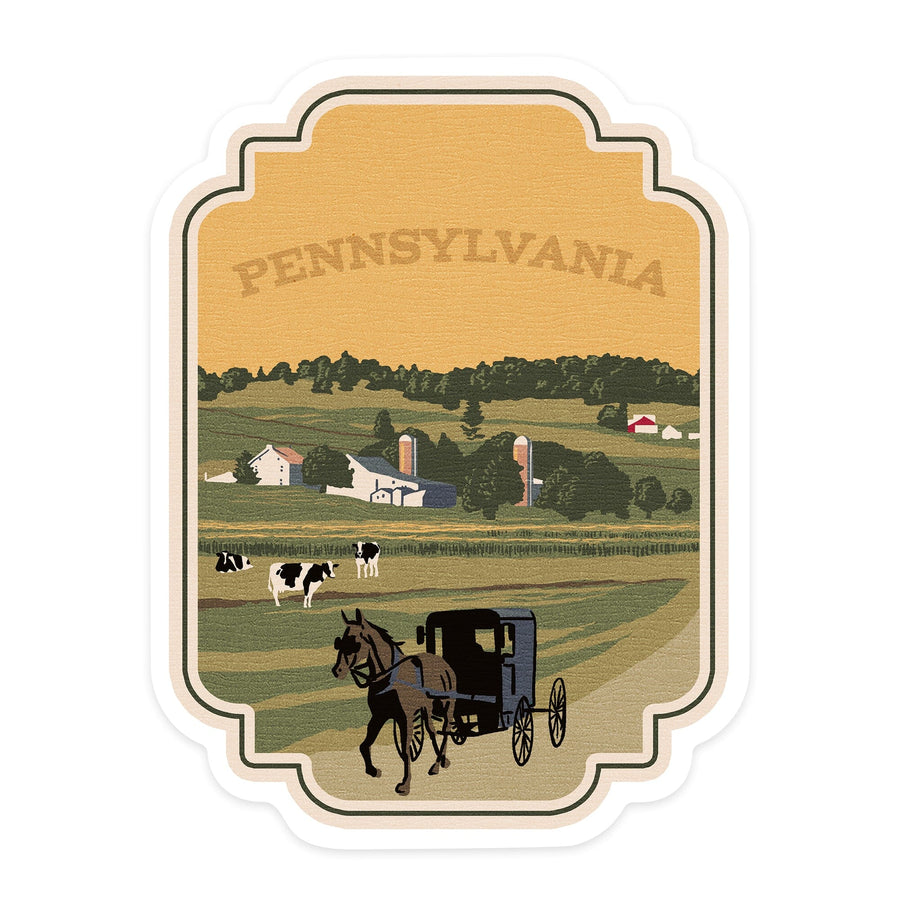 Pennsylvania, Amish Countryside, WPA, Contour, Vinyl Sticker Sticker Lantern Press