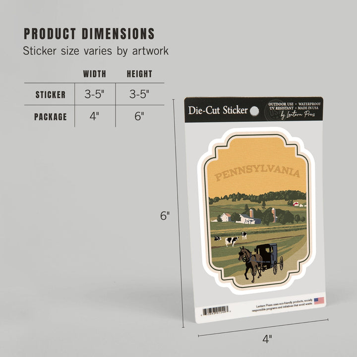 Pennsylvania, Amish Countryside, WPA, Contour, Vinyl Sticker Sticker Lantern Press