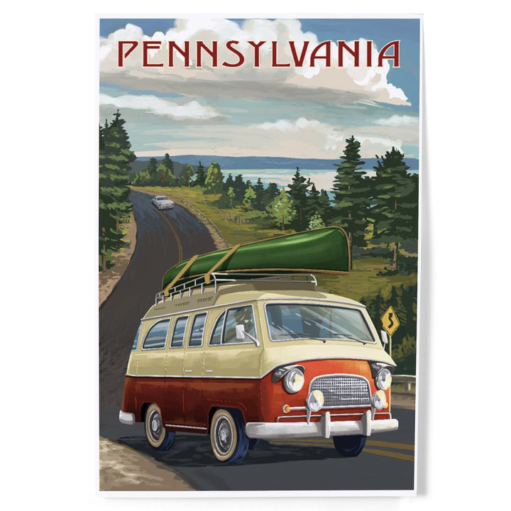 Pennsylvania, Camper Van and Lake, Art & Giclee Prints Art Lantern Press