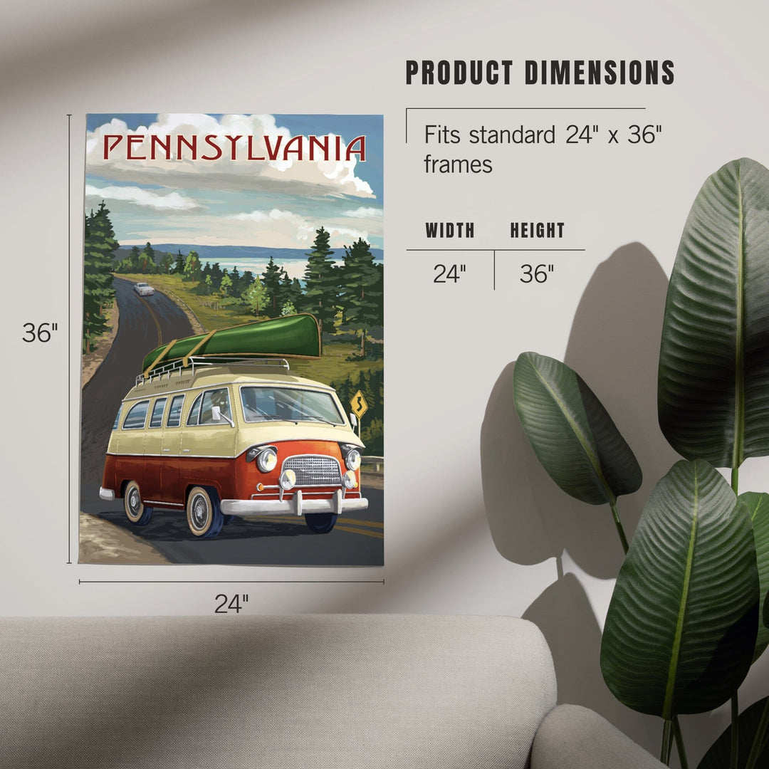 Pennsylvania, Camper Van and Lake, Art & Giclee Prints Art Lantern Press
