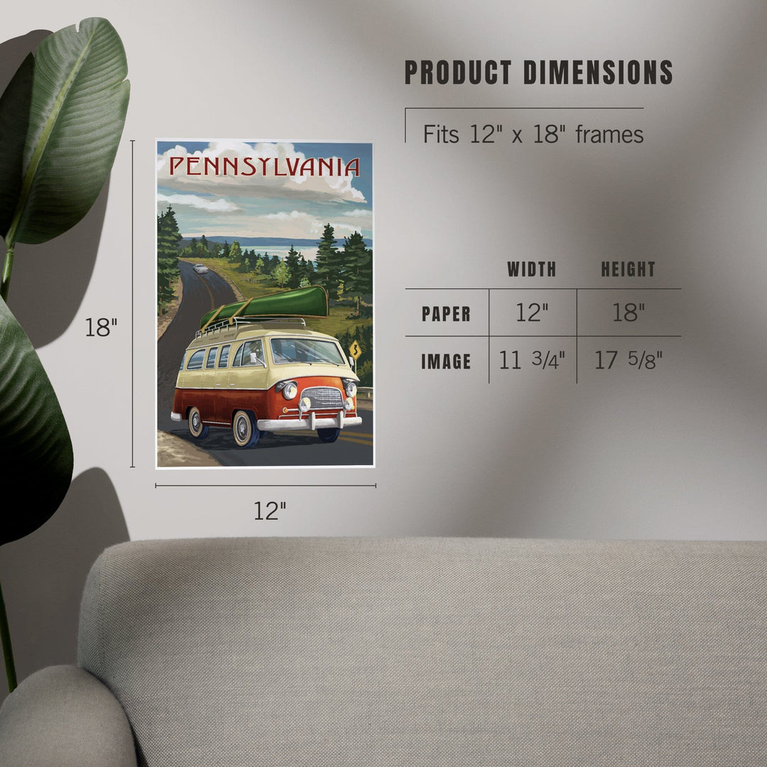 Pennsylvania, Camper Van and Lake, Art & Giclee Prints Art Lantern Press
