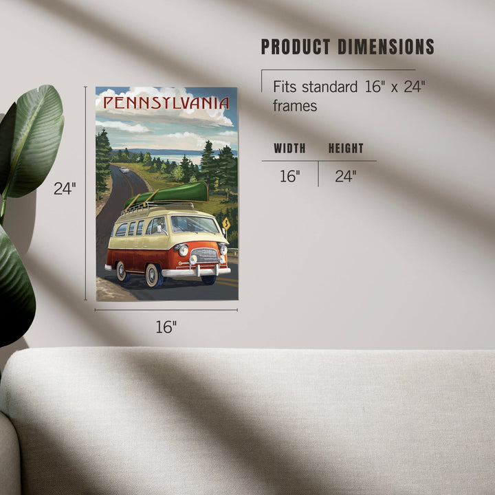Pennsylvania, Camper Van and Lake, Art & Giclee Prints Art Lantern Press