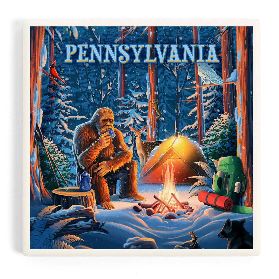 Pennsylvania, Find Your Inner Squatch, Camping Bigfoot, Coasters Coasters Lantern Press Coaster