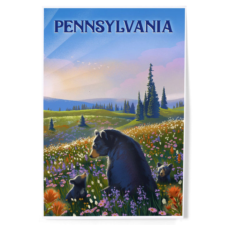 Pennsylvania, Lithograph, Bear Family in Field, Art & Giclee Prints Art Lantern Press 12 x 18 Art Print