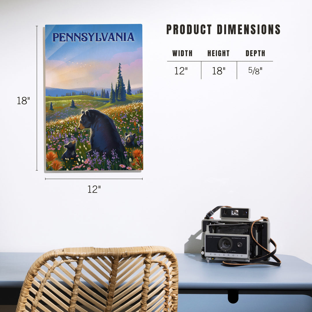 Pennsylvania, Lithograph, Bear Family in Field, Wood Signs and Postcards Wood Lantern Press