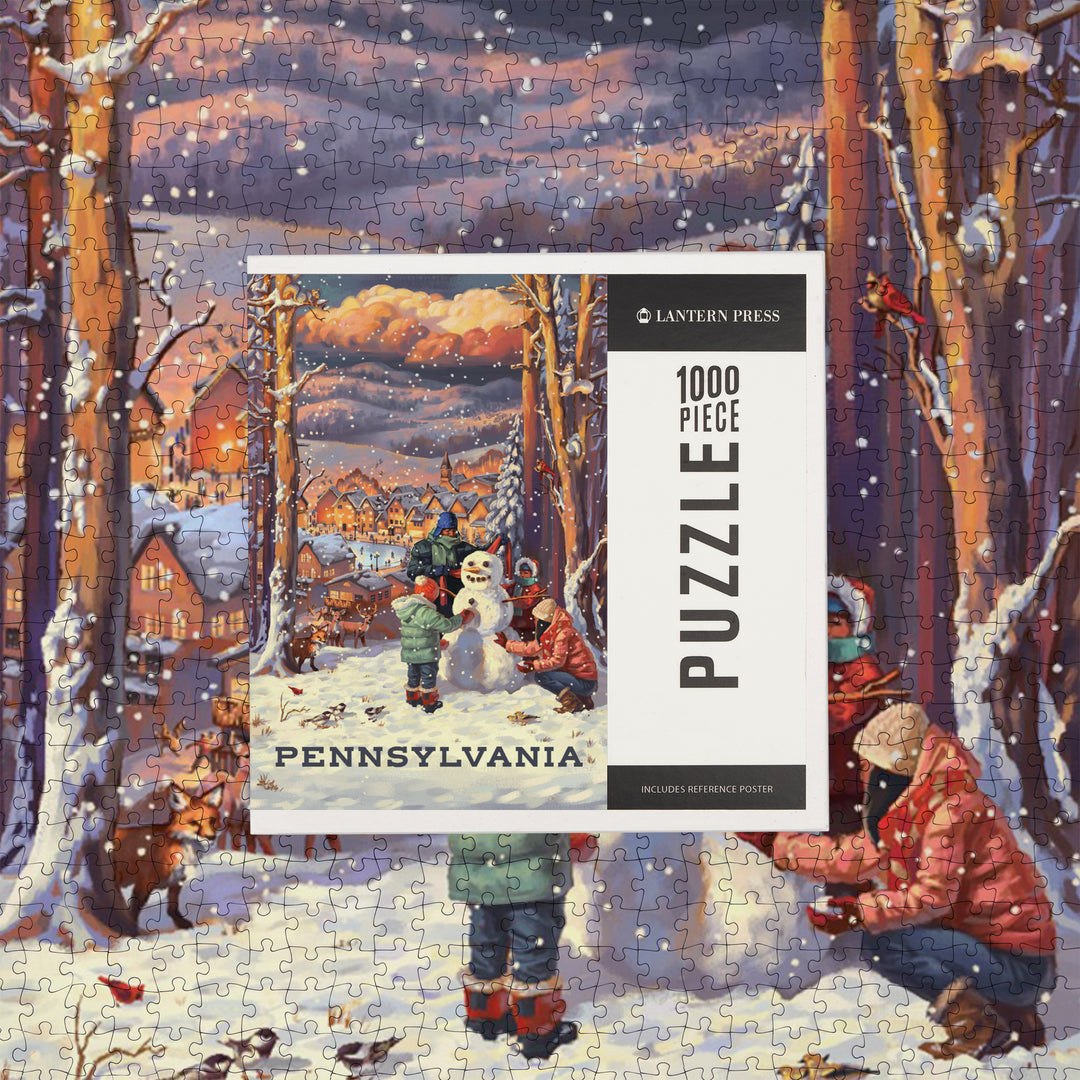 Pennsylvania, Merry and Bright, Vintage Snowman, Jigsaw Puzzle Puzzle Lantern Press