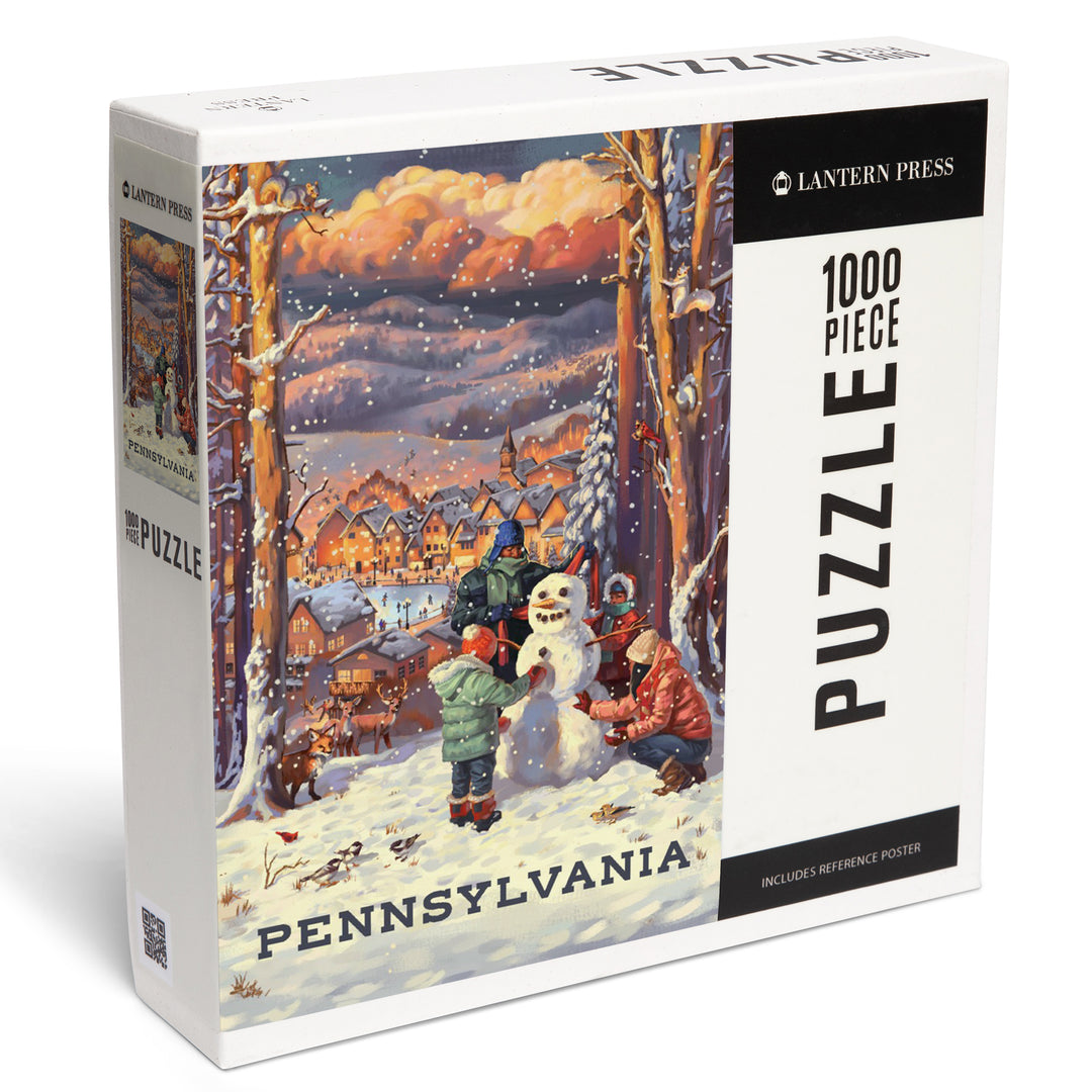 Pennsylvania, Merry and Bright, Vintage Snowman, Jigsaw Puzzle Puzzle Lantern Press
