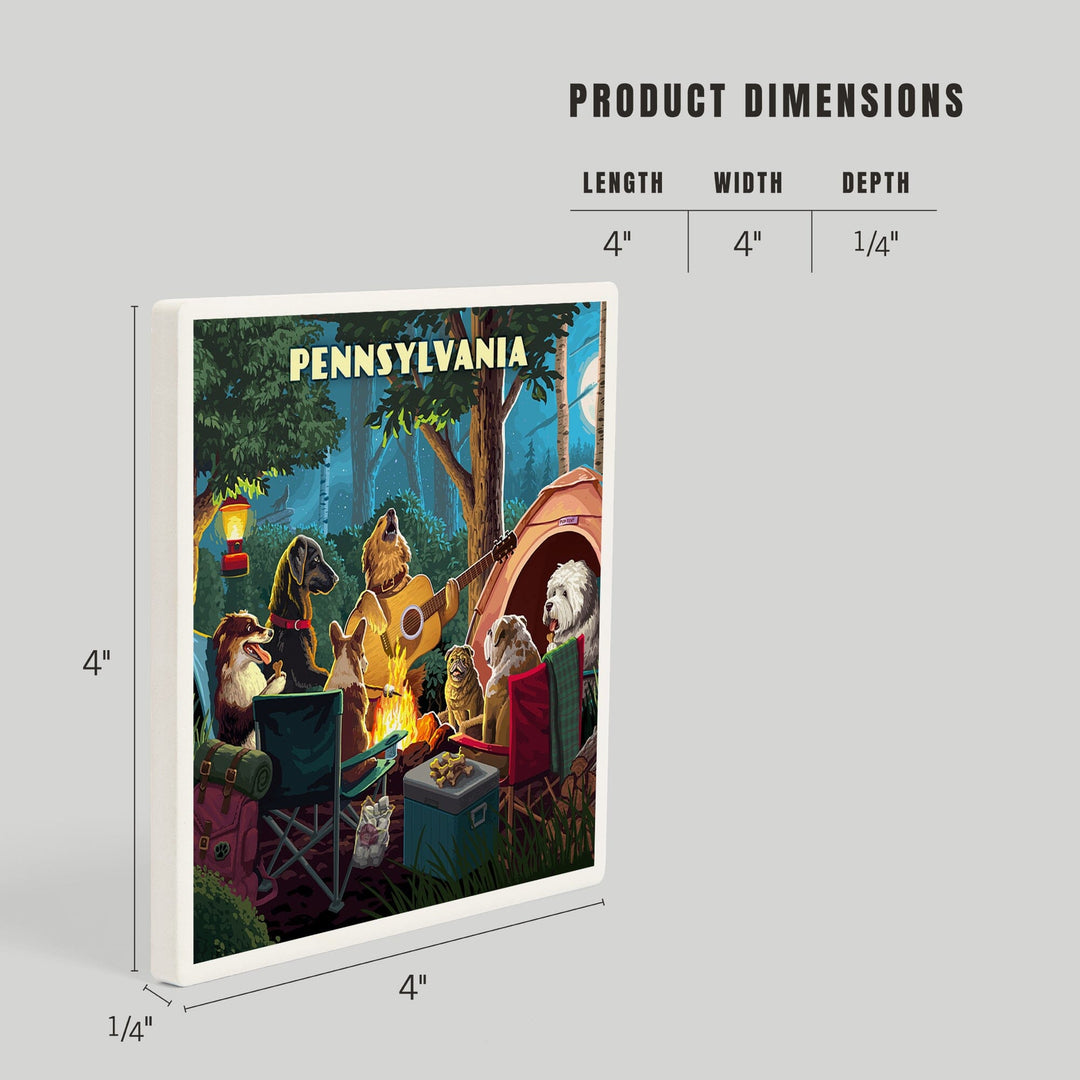 Pennsylvania, Painterly, Pack Life, Dogs Around Campfire, Coasters Coasters Lantern Press