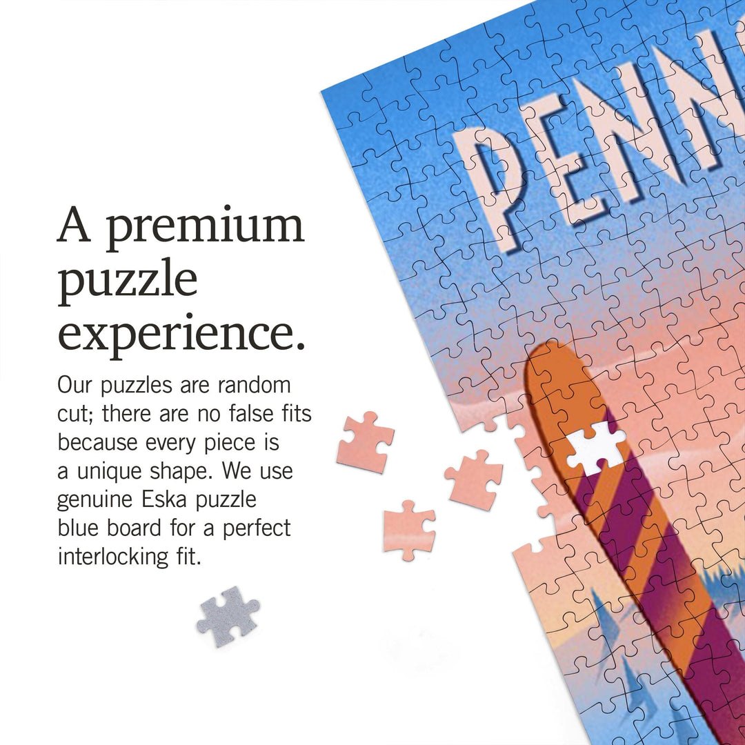Pennsylvania, Prepare for Takeoff, Skis in Snowbank, Jigsaw Puzzle Puzzle Lantern Press