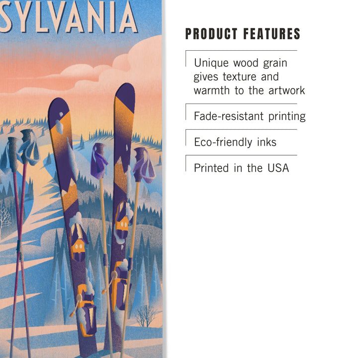 Pennsylvania, Prepare for Takeoff, Skis in Snowbank, Wood Signs and Postcards Wood Lantern Press