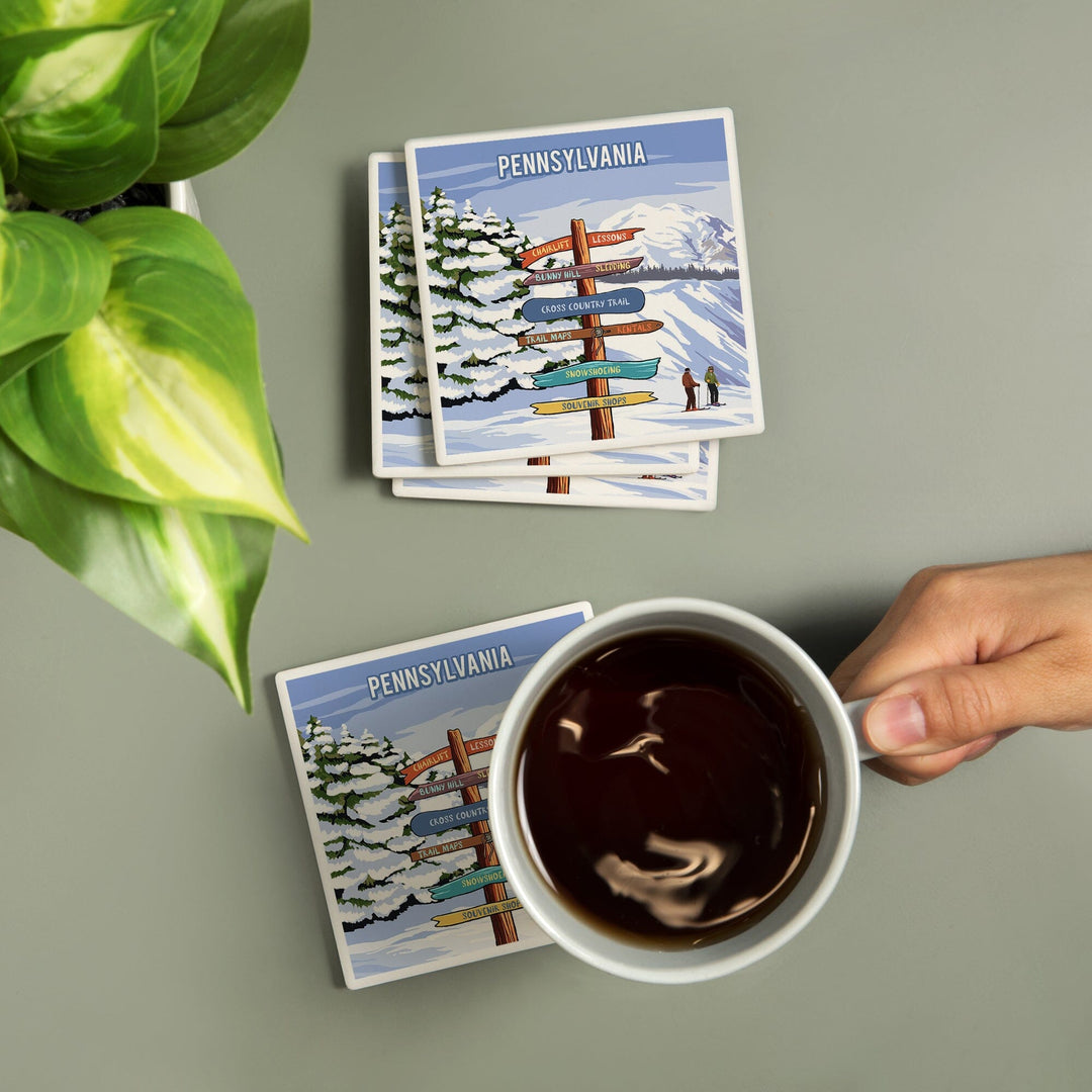 Pennsylvania, Signpost, Ski and Snow, Coasters Coasters Lantern Press