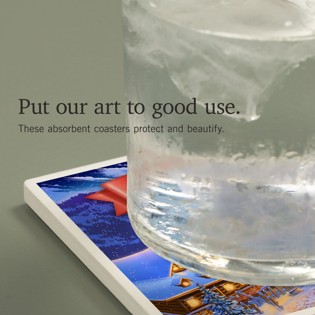 Pennsylvania, Sleepy Winter Christmas Village, Coasters Coasters Lantern Press