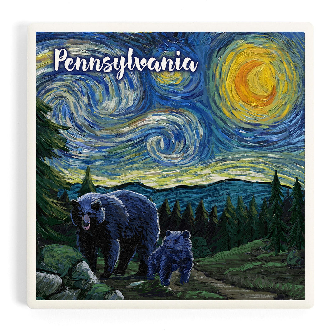Pennsylvania, Starry Night, Bear and Cub, Coasters Coasters Lantern Press