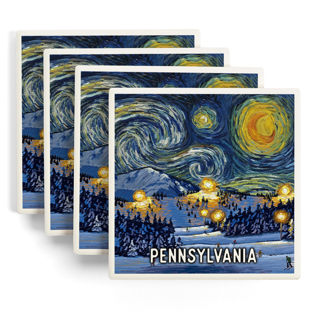 Pennsylvania, Starry Night, Ski, Coasters Coasters Lantern Press