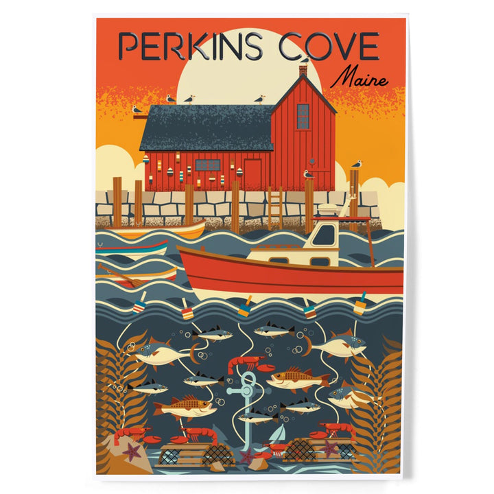 Perkins Cove, Maine, Nautical Geometric, Art & Giclee Prints Art Lantern Press