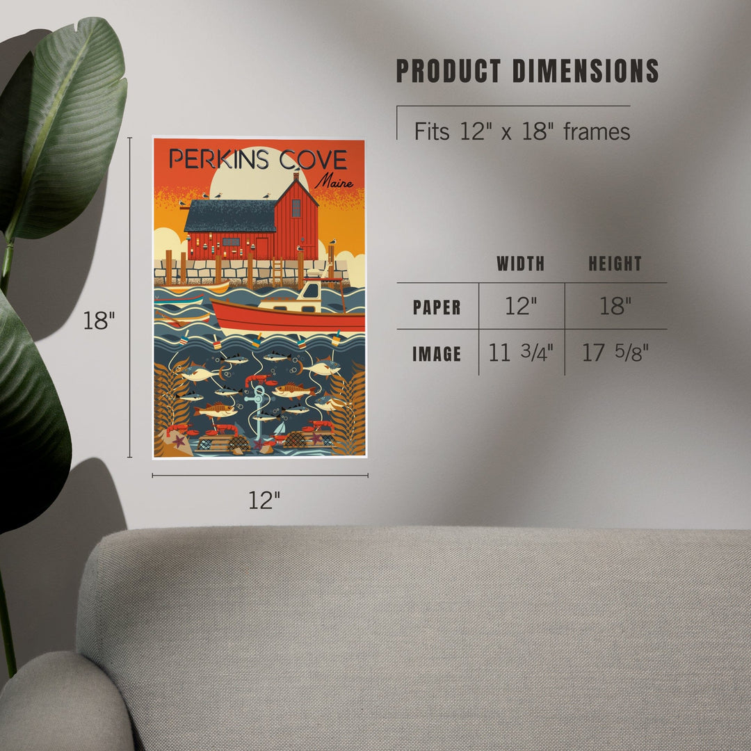 Perkins Cove, Maine, Nautical Geometric, Art & Giclee Prints Art Lantern Press