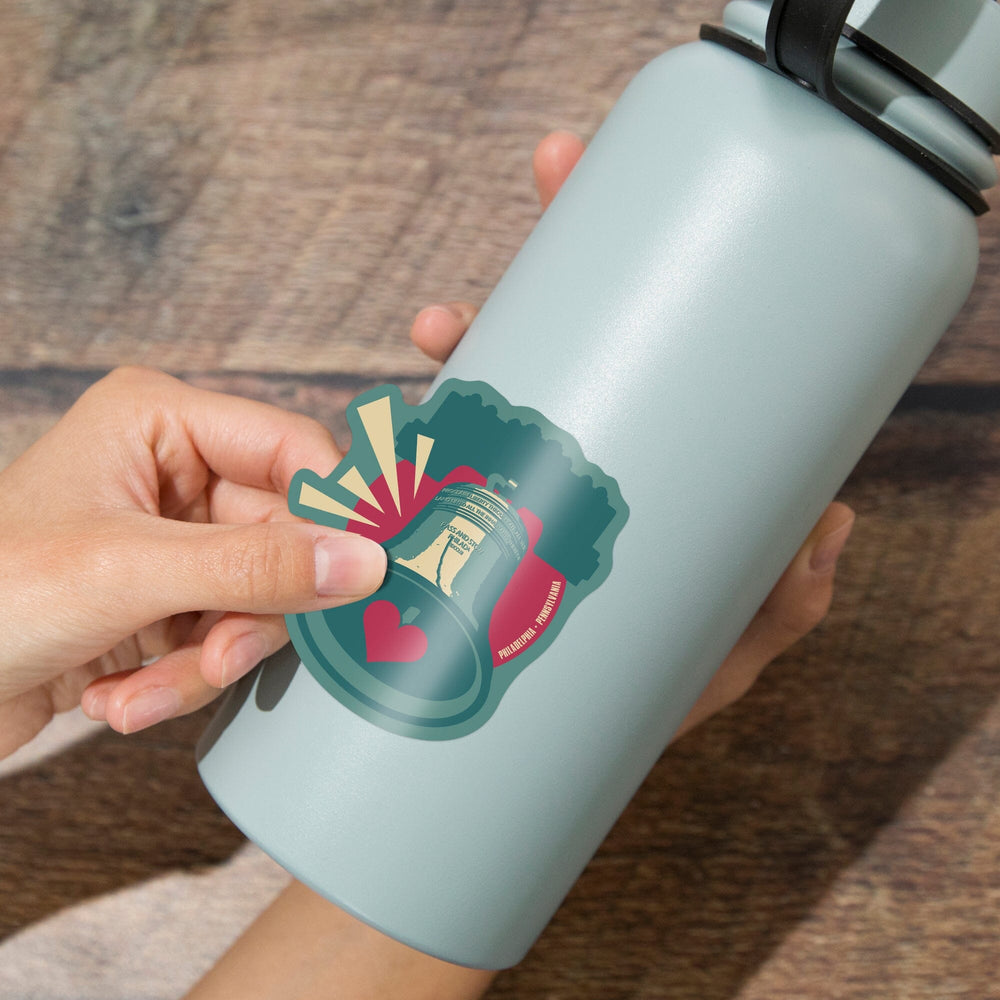 Philadelphia, Pennsylvania, Liberty Bell, Contour, Lantern Press Artwork, Vinyl Sticker Sticker Lantern Press