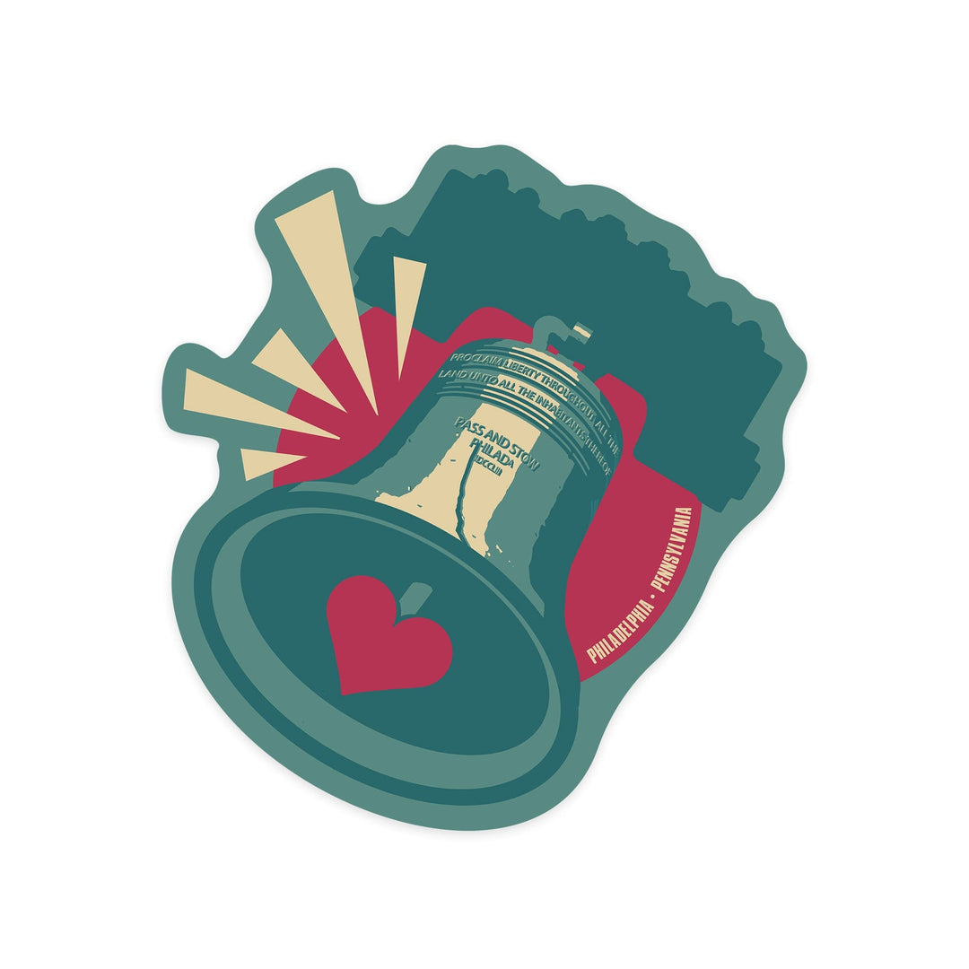 Philadelphia, Pennsylvania, Liberty Bell, Contour, Lantern Press Artwork, Vinyl Sticker Sticker Lantern Press