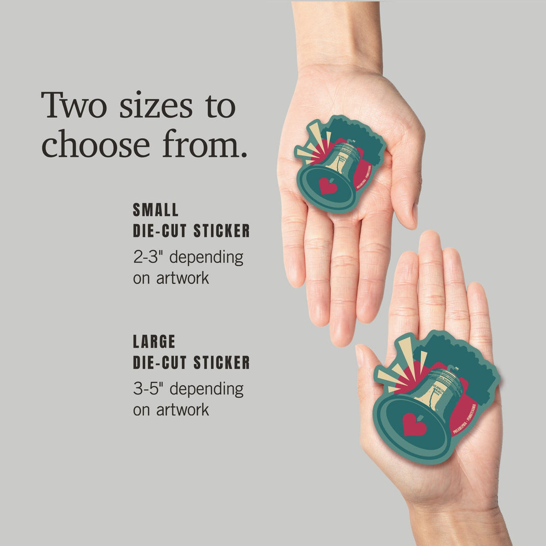 Philadelphia, Pennsylvania, Liberty Bell, Contour, Lantern Press Artwork, Vinyl Sticker Sticker Lantern Press