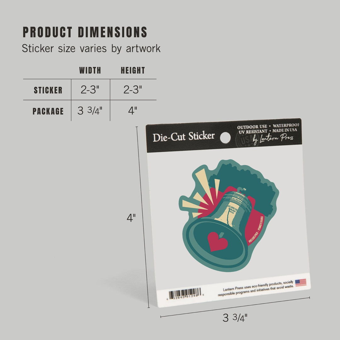 Philadelphia, Pennsylvania, Liberty Bell, Contour, Lantern Press Artwork, Vinyl Sticker Sticker Lantern Press