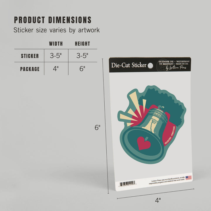 Philadelphia, Pennsylvania, Liberty Bell, Contour, Lantern Press Artwork, Vinyl Sticker Sticker Lantern Press