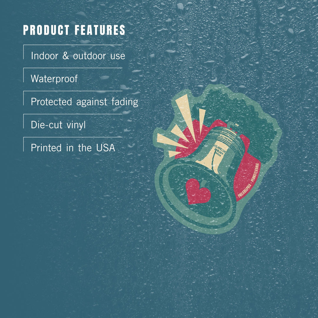 Philadelphia, Pennsylvania, Liberty Bell, Contour, Lantern Press Artwork, Vinyl Sticker Sticker Lantern Press