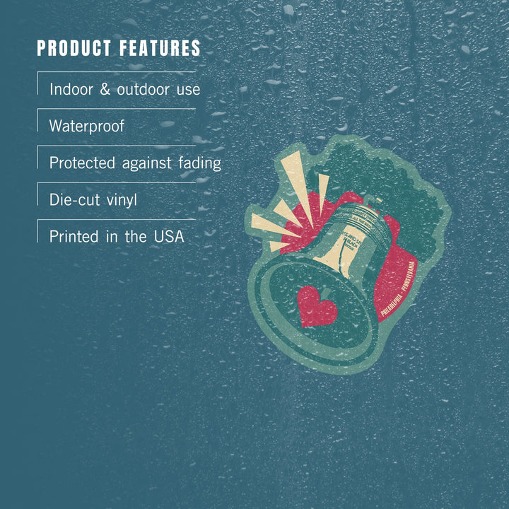 Philadelphia, Pennsylvania, Liberty Bell, Contour, Lantern Press Artwork, Vinyl Sticker Sticker Lantern Press