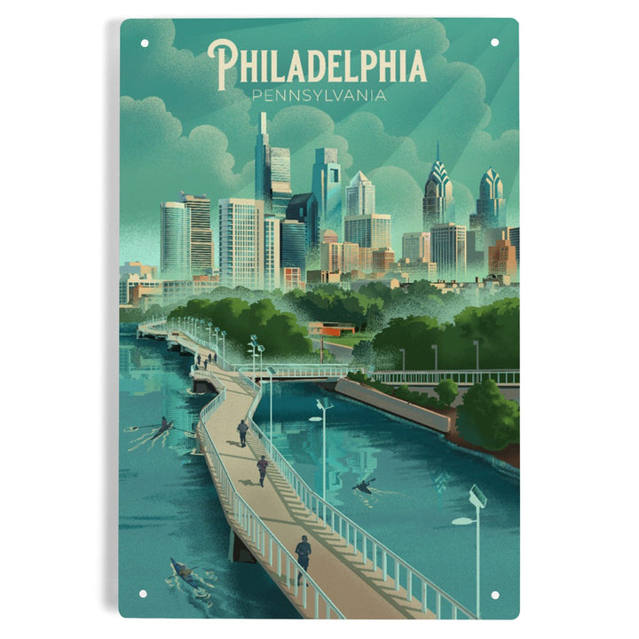 Philadelphia, Pennsylvania, Lithograph, City Series, Metal Signs Metal Lantern Press