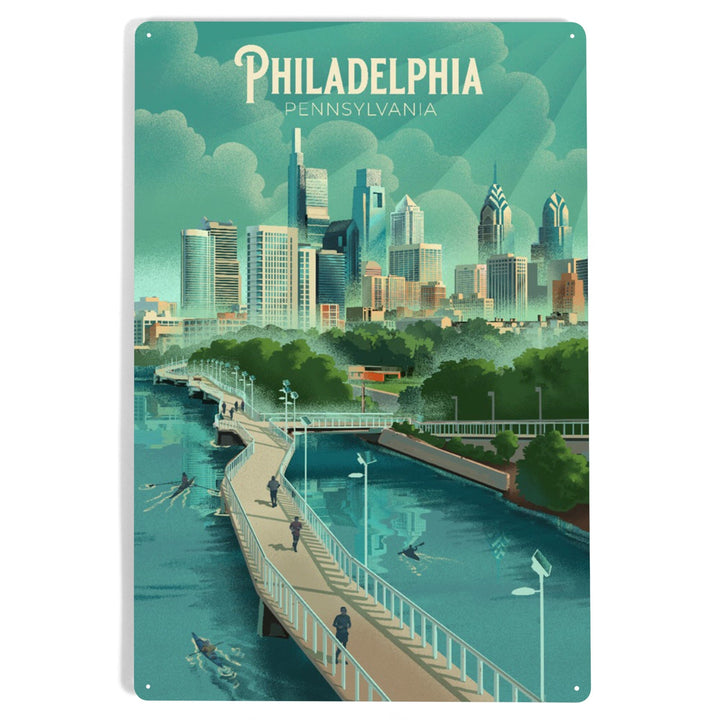 Philadelphia, Pennsylvania, Lithograph, City Series, Metal Signs Metal Lantern Press