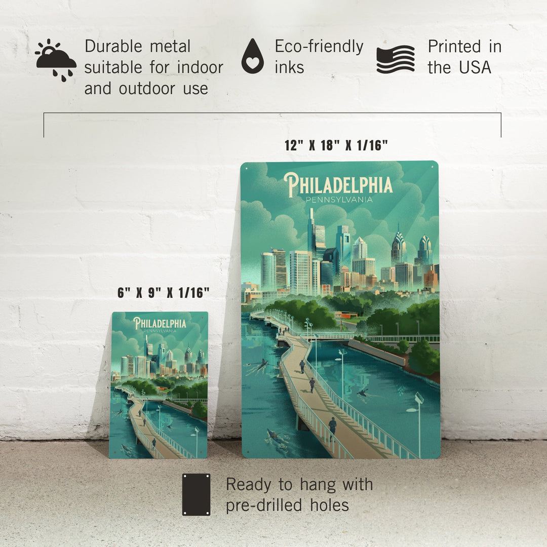 Philadelphia, Pennsylvania, Lithograph, City Series, Metal Signs Metal Lantern Press