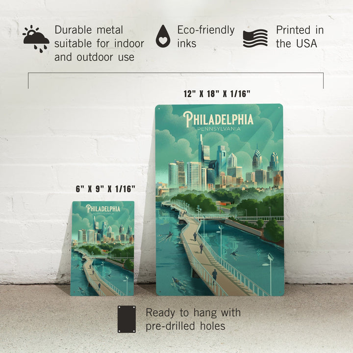 Philadelphia, Pennsylvania, Lithograph, City Series, Metal Signs Metal Lantern Press