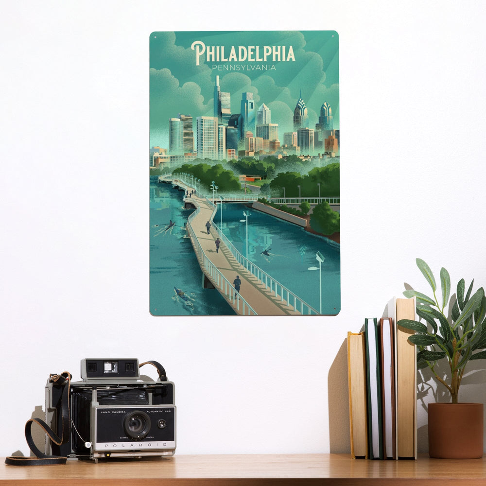 Philadelphia, Pennsylvania, Lithograph, City Series, Metal Signs Metal Lantern Press