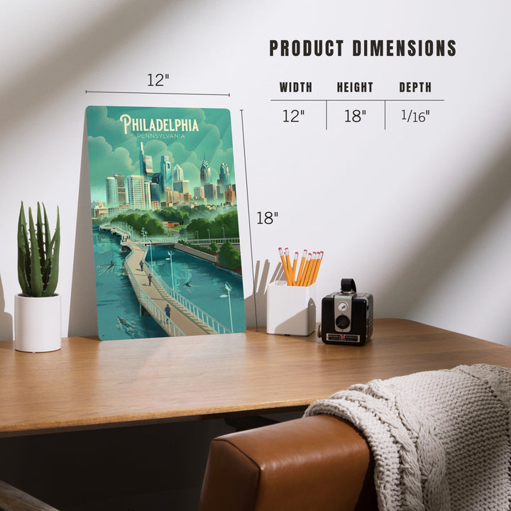 Philadelphia, Pennsylvania, Lithograph, City Series, Metal Signs Metal Lantern Press