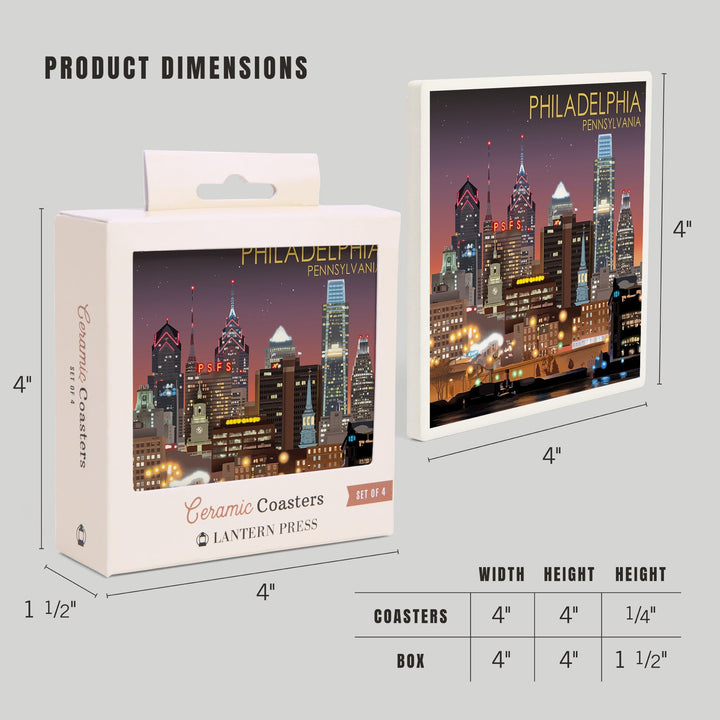 Philadelphia, Pennsylvania, Photography, Skyline at Night, Coasters Coasters Lantern Press