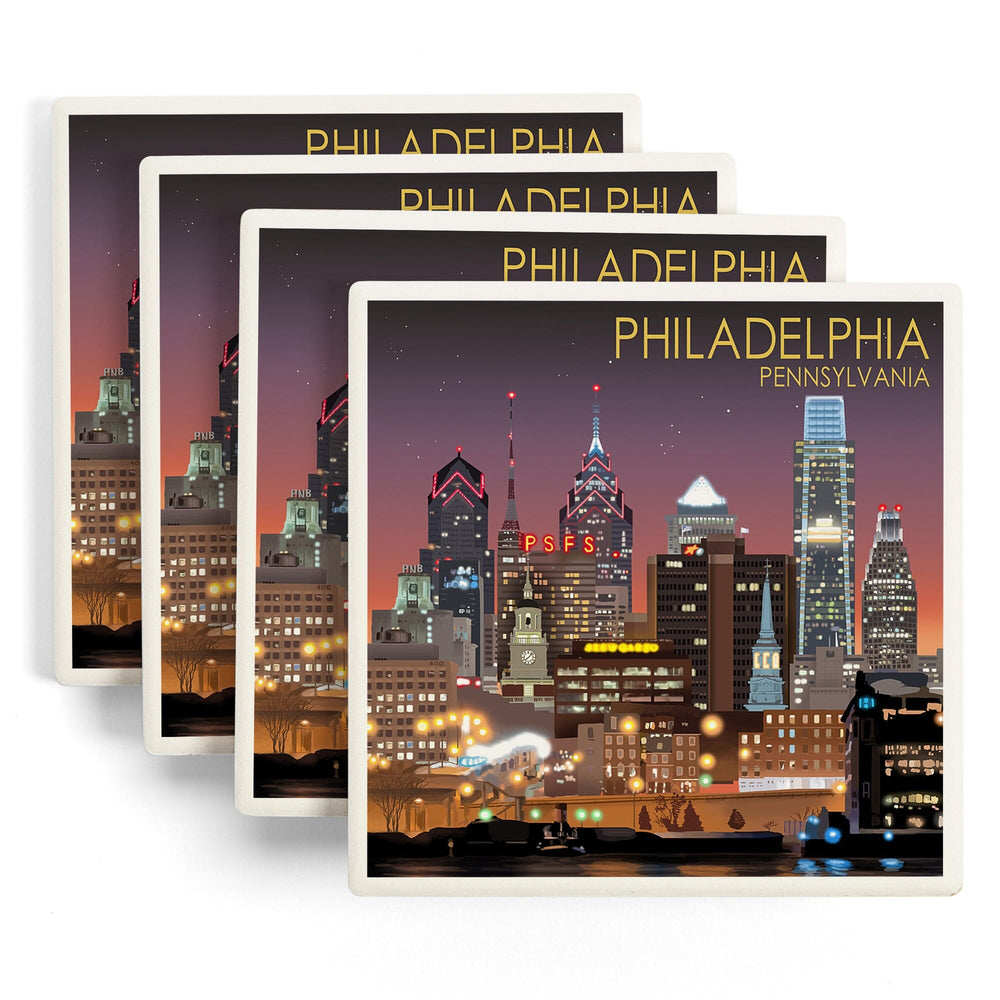 Philadelphia, Pennsylvania, Photography, Skyline at Night, Coasters Coasters Lantern Press