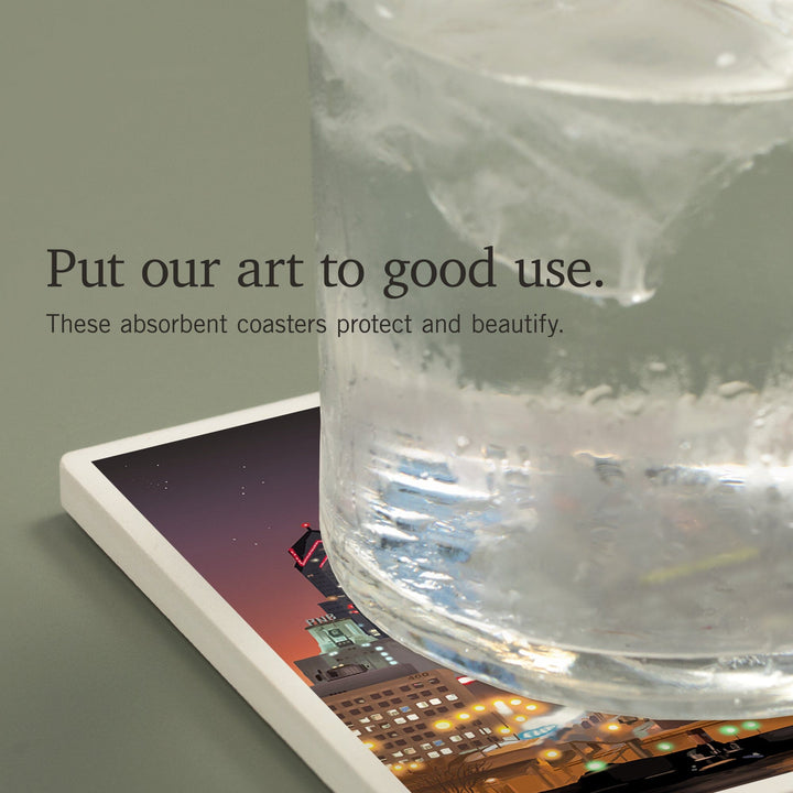 Philadelphia, Pennsylvania, Photography, Skyline at Night, Coasters Coasters Lantern Press