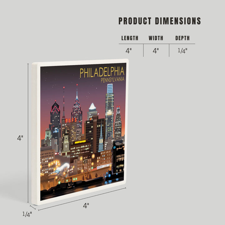 Philadelphia, Pennsylvania, Photography, Skyline at Night, Coasters Coasters Lantern Press