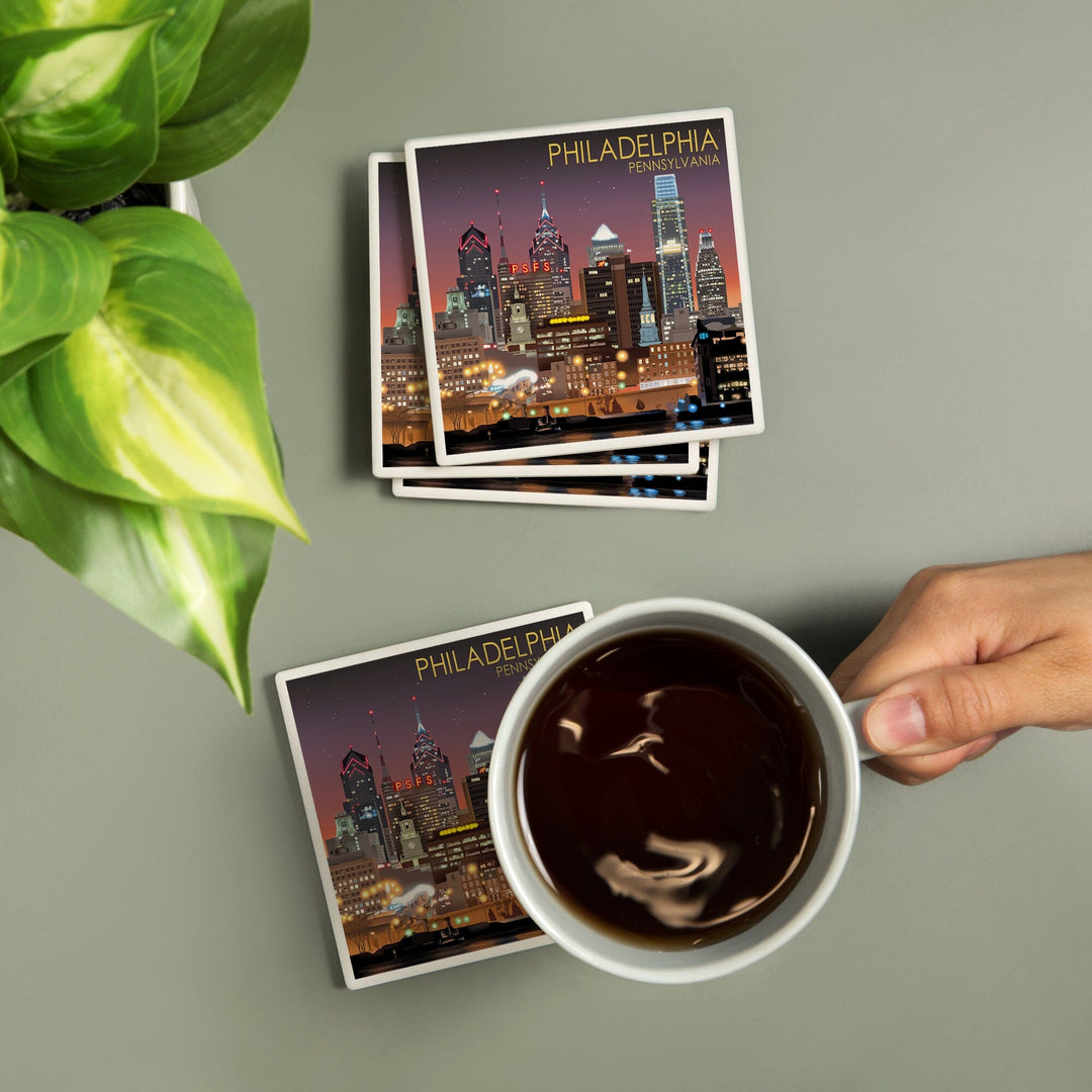 Philadelphia, Pennsylvania, Photography, Skyline at Night, Coasters Coasters Lantern Press